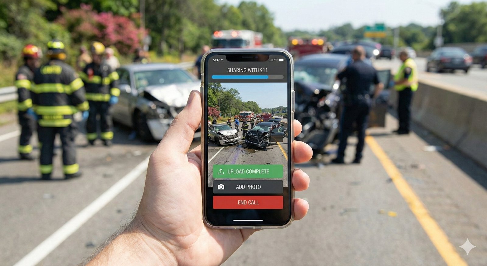 A bystander at a highway collision streams live video and photos to 911 through a dispatch-issued link